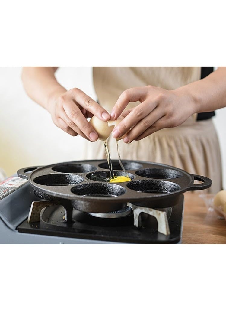 WALALLA Cast Iron Egg Frying Pan, 7 Cups Pancake Pan Biscuit Pan Cast Iron Muffin Seasoned Mini Cake Scone Donut Pie Pan for Baking, Egg, Corn Bread, Cupcakes & Dessert - Image 3